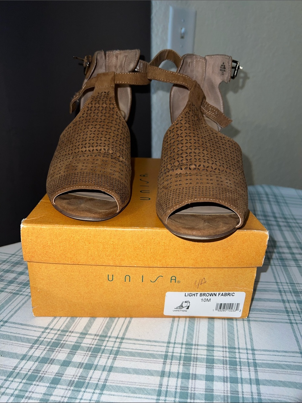 Unisa Brown Perforated Peep-Toe Sandal with Ankle Strap
